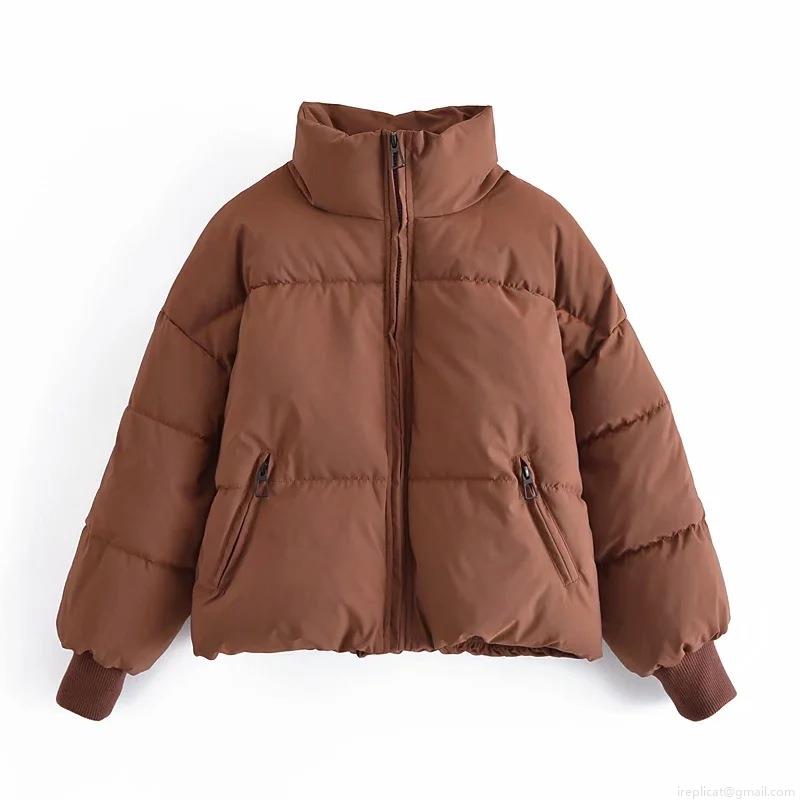 Women's Short Puffer Jacket Stand Collar Zip Up Warm Cotton Padded Coat Windproof Streetwear Oversized Bread Jacket Outwear For Winter Casual Style