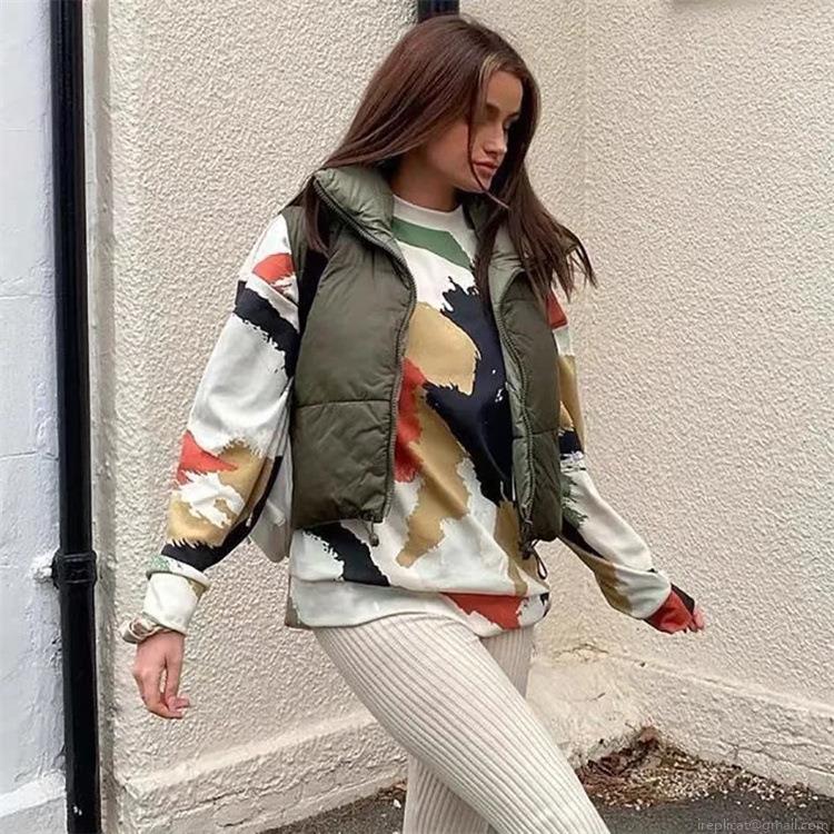 Women's Reversible Quilted Puffer Vest Stand Collar Zip Up Sleeveless Jacket Polyester Warm Casual Padded Waistcoat With Drawstring Hem For Winter Autumn