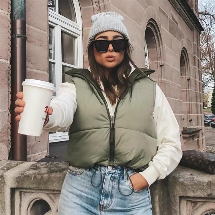 Women's Reversible Quilted Puffer Vest Stand Collar Zip Up Sleeveless Jacket Polyester Warm Casual Padded Waistcoat With Drawstring Hem For Winter Autumn