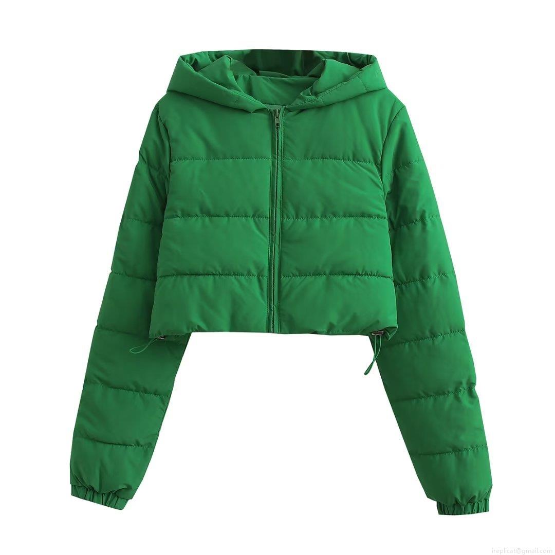 Women's Short Hooded Puffer Jacket Quilted Padded Parka Windproof Warm Winter Outwear With Zipper Drawstring Hem Slim Fit Solid Color Casual Coat
