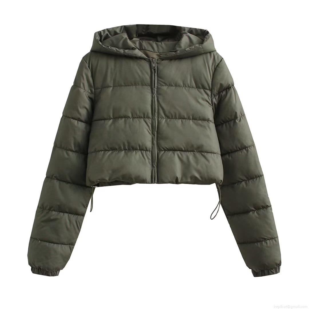 Women's Short Hooded Puffer Jacket Quilted Padded Parka Windproof Warm Winter Outwear With Zipper Drawstring Hem Slim Fit Solid Color Casual Coat