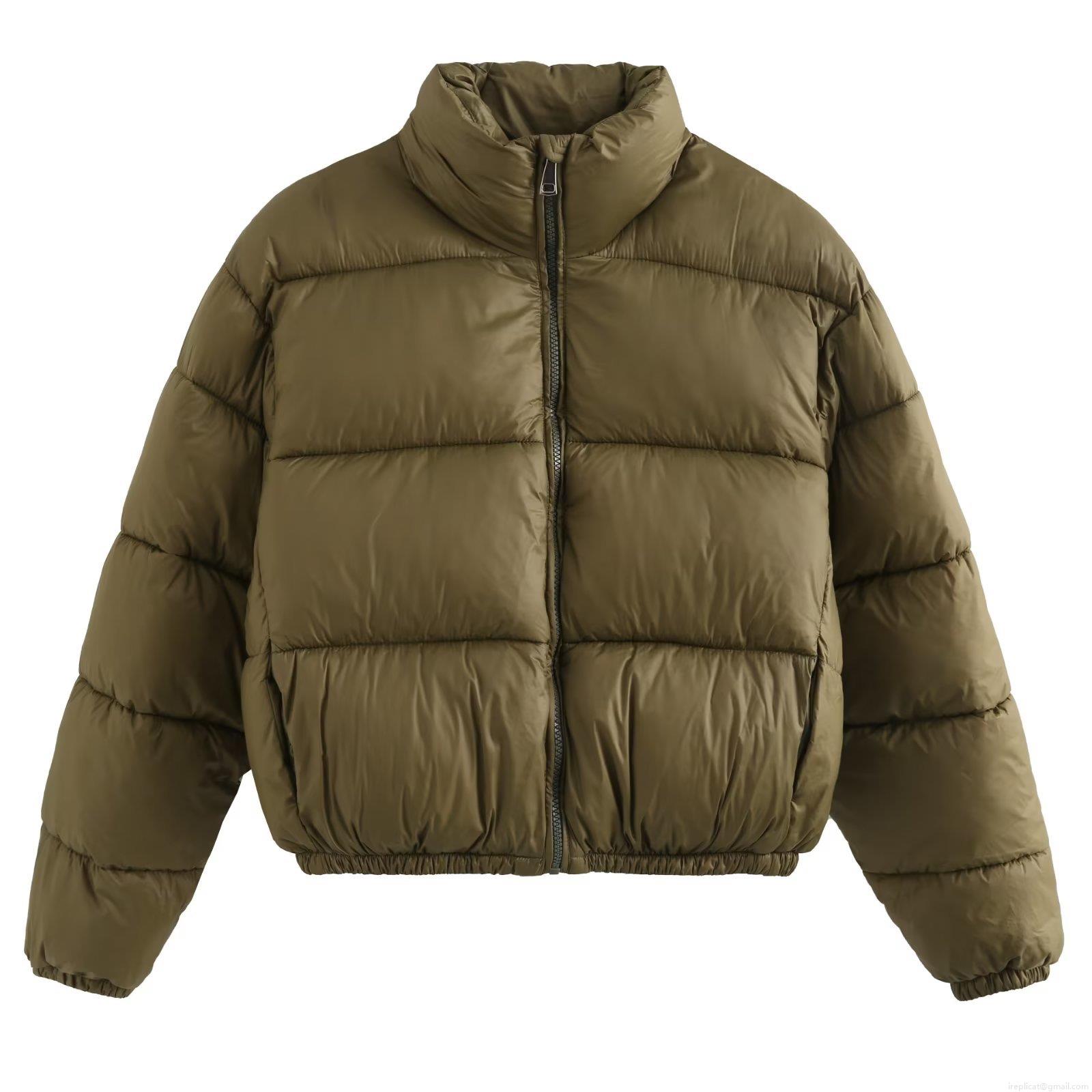 Women Short Puffer Jacket Stand Collar Quilted Polyester Down Cotton Winter Padded Coat Casual Y2K Streetwear Long Sleeve Zipper Bread Jacket Warm Outerwear