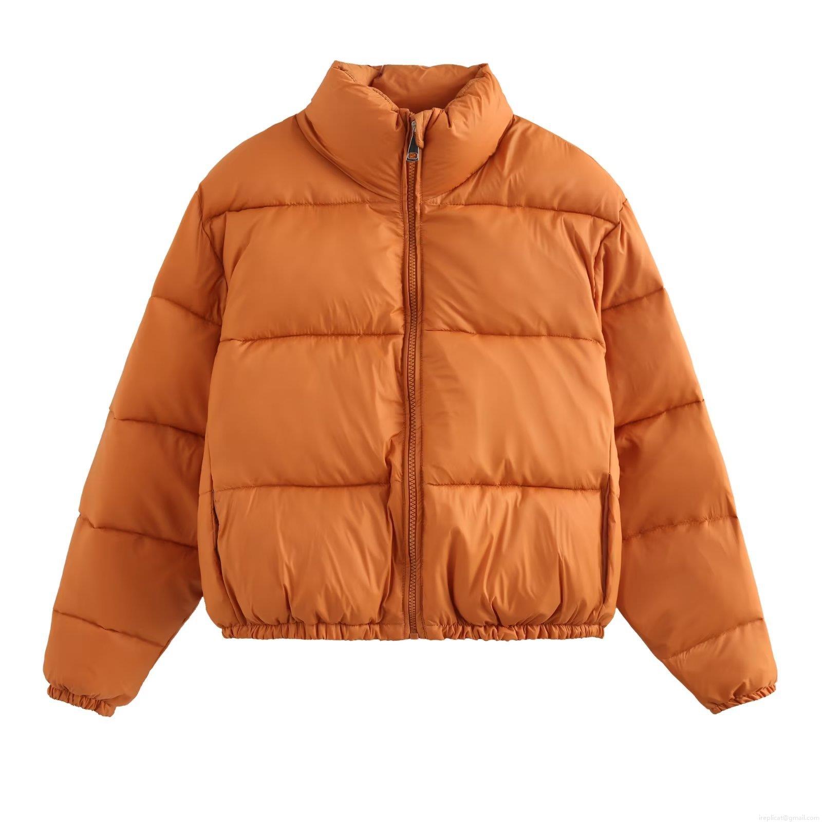 Women Short Puffer Jacket Stand Collar Quilted Polyester Down Cotton Winter Padded Coat Casual Y2K Streetwear Long Sleeve Zipper Bread Jacket Warm Outerwear
