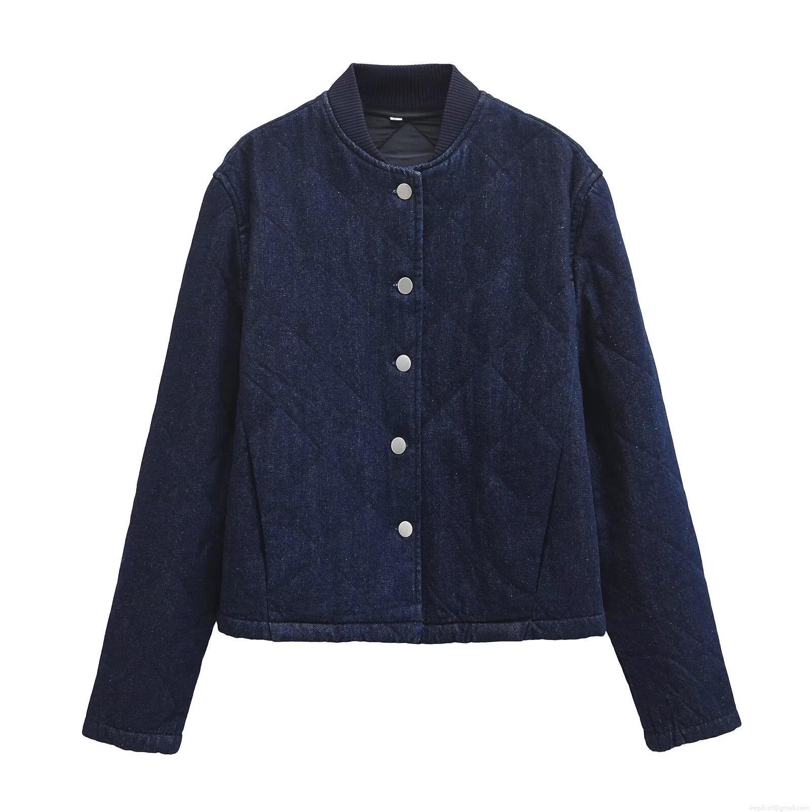 Women's Vintage Diamond Quilted Denim Padded Jacket Longline Metal Button Up Casual Streetwear Denim Coat With Polyester Filling For Autumn Winter