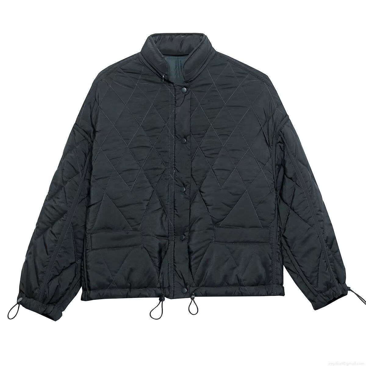 Women's Quilted Hooded Cotton Padded Jacket 100% Polyester Diamond Pattern Stand Collar Zipper Snap Button Outerwear For Winter Fashion