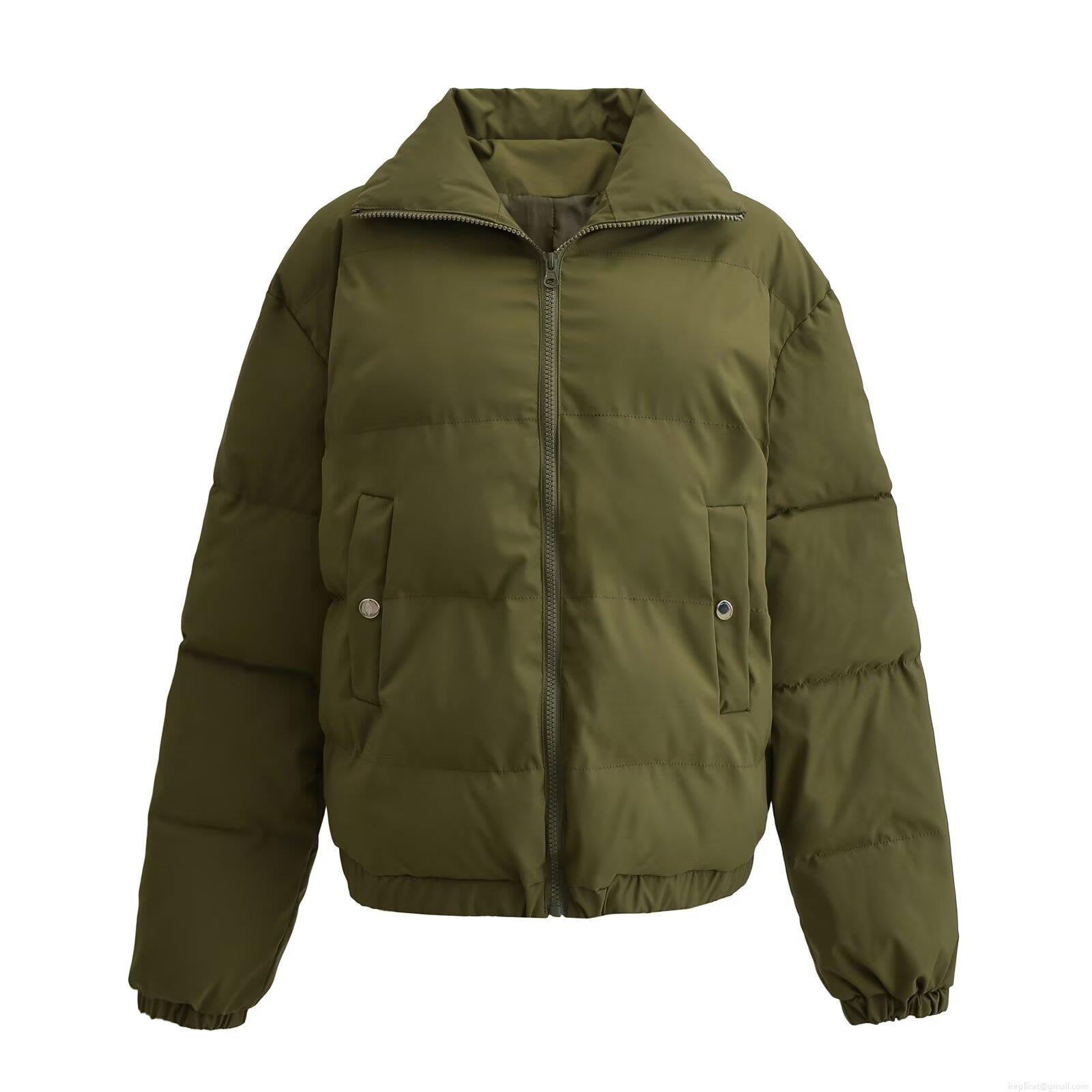 Women's Mid-Length Puffer Cotton Jacket Polyester Windproof Stand Collar Zipper Pockets Quilted Coat For Winter Outdoor Daily Western Street Fashion