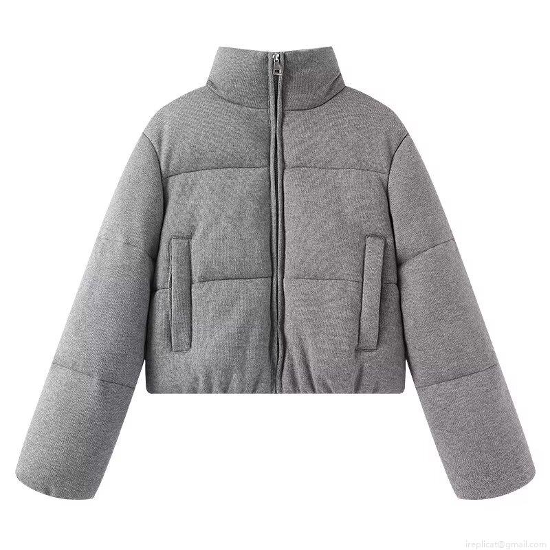 Women's Winter Knitted Stand Collar Puffer Jacket Casual Warm Solid Color Quilted Polyester Coat Long Sleeve Zipper Streetwear Outerwear For Women
