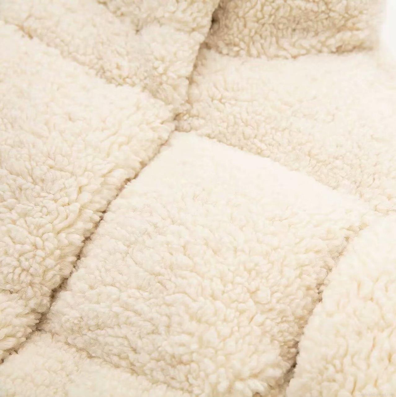 Women's Fashion Sherpa Fleece Quilted Puffer Jacket Stand Collar Warm Cropped Padding Coat Streetwear Outerwear For Autumn Winter