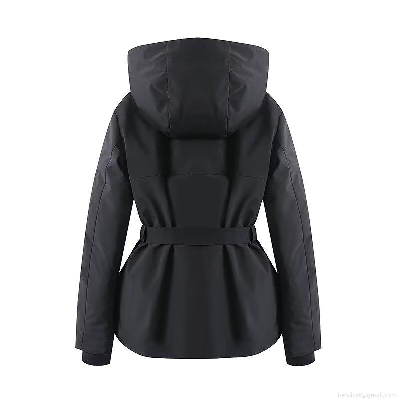 Women's Hooded Padded Jacket With Belt Polyester Shell Silk-like Cotton Filling Slim Fit Warm Windproof Winter Coat For Outdoor Ski Casual Wear