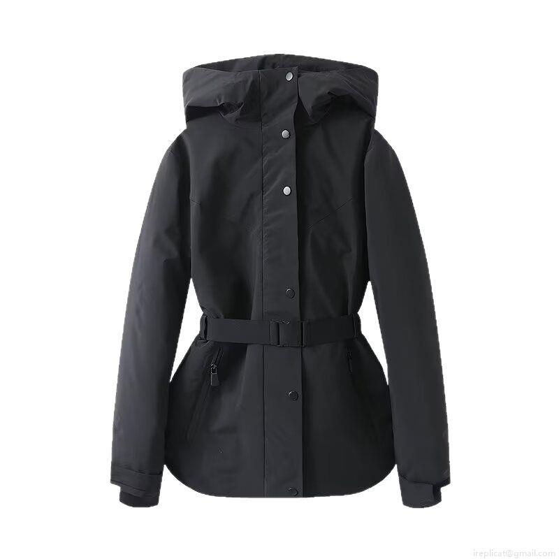 Women's Hooded Padded Jacket With Belt Polyester Shell Silk-like Cotton Filling Slim Fit Warm Windproof Winter Coat For Outdoor Ski Casual Wear