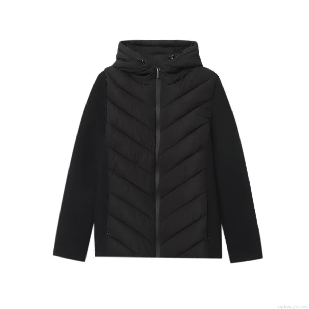 Women's Winter Hooded Spliced Puffer Jacket Warm Polyester Shell Synthetic Cotton Filling Coat With Drawstring Pockets Street Style Windproof Outerwear