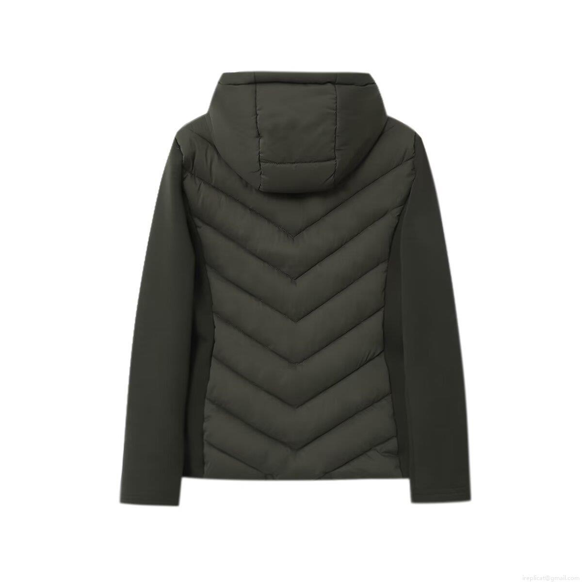 Women's Winter Hooded Spliced Puffer Jacket Warm Polyester Shell Synthetic Cotton Filling Coat With Drawstring Pockets Street Style Windproof Outerwear