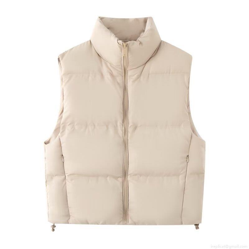 Women's Puffer Vest Sleeveless Padded Gilet Stand Collar Zip Up Quilted Waistcoat With Drawstring Hem Solid Color Streetwear For Autumn Winter