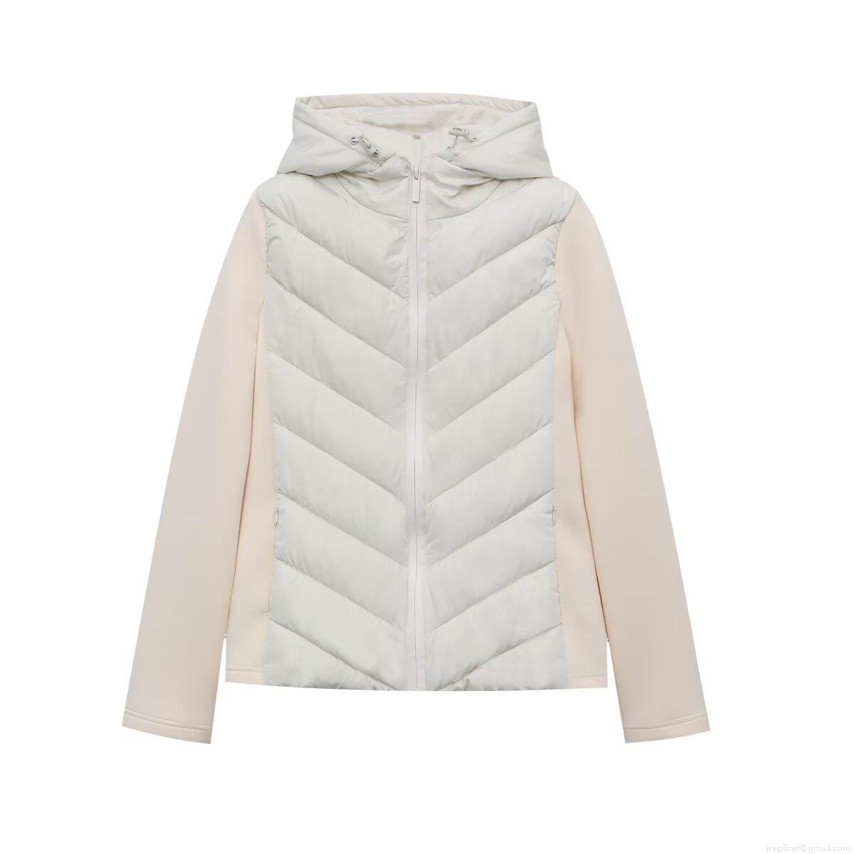 Women Winter Hooded Cotton Padded Jacket Warm Quilted Patchwork Long Sleeve Zip Up Coat European Streetwear Loose Outerwear For Ladies