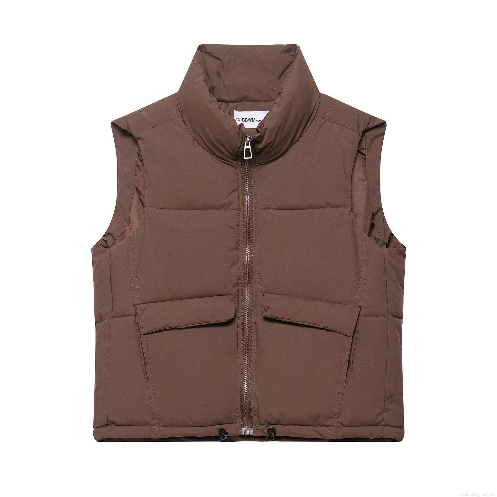 Women's Padded Puffer Vest Stand Collar Sleeveless Zip Up Jacket With Pockets Drawstring Hem Oversized Solid Color Autumn Winter Outerwear Streetwear