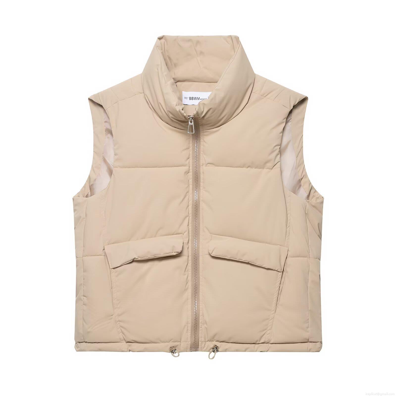 Women's Padded Puffer Vest Stand Collar Sleeveless Zip Up Jacket With Pockets Drawstring Hem Oversized Solid Color Autumn Winter Outerwear Streetwear