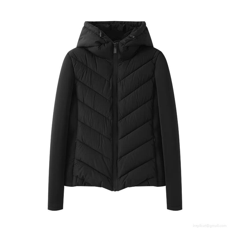 Women's Hooded Spliced Padded Jacket Winter Warm V-Quilted Long Sleeve Zipper Coat Outdoor Streetwear Solid Color Outwear