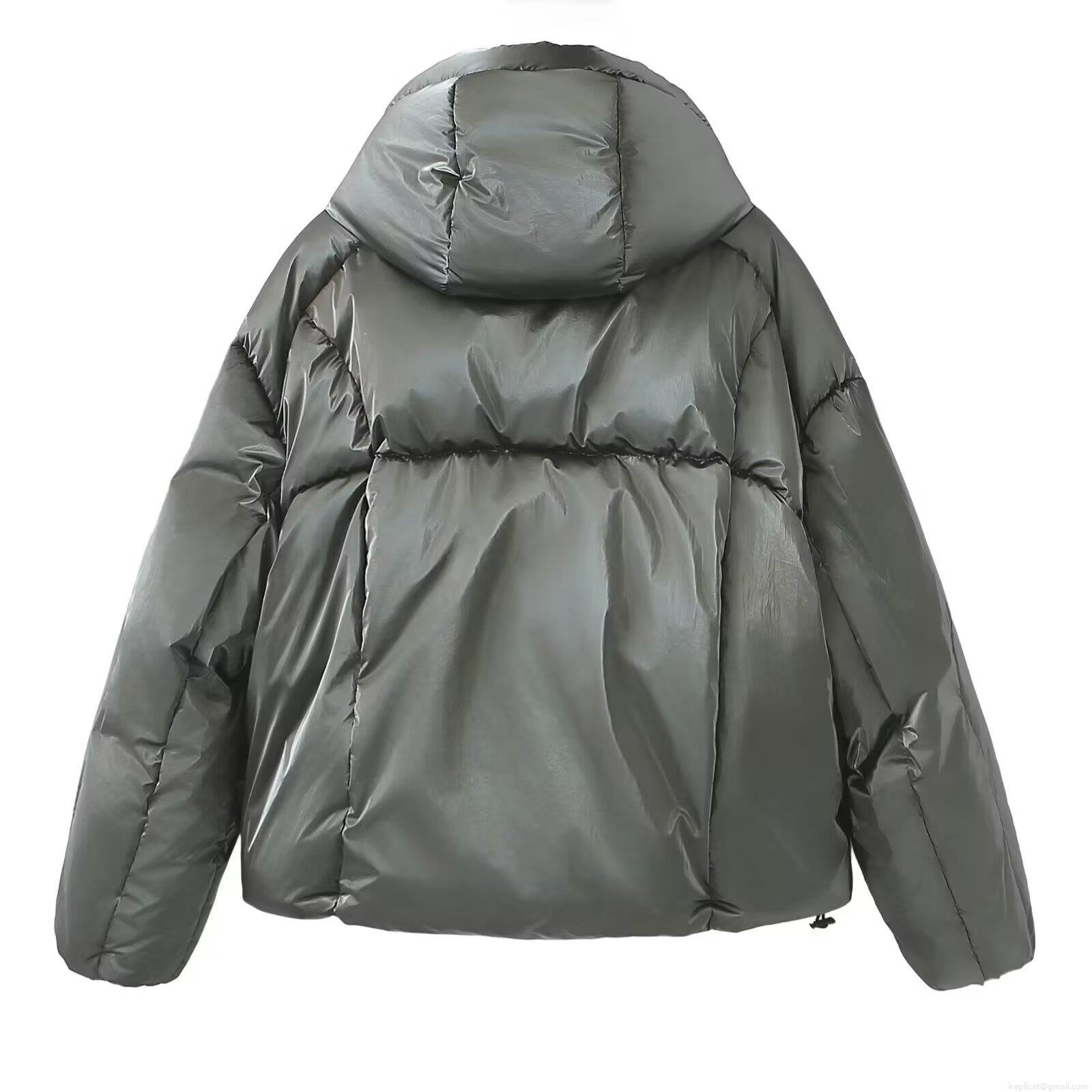 Women's Metallic Glossy Puffer Jacket Hooded Winter Padded Coat Warm Windproof Streetwear Short Quilted Bread Jacket For Ladies