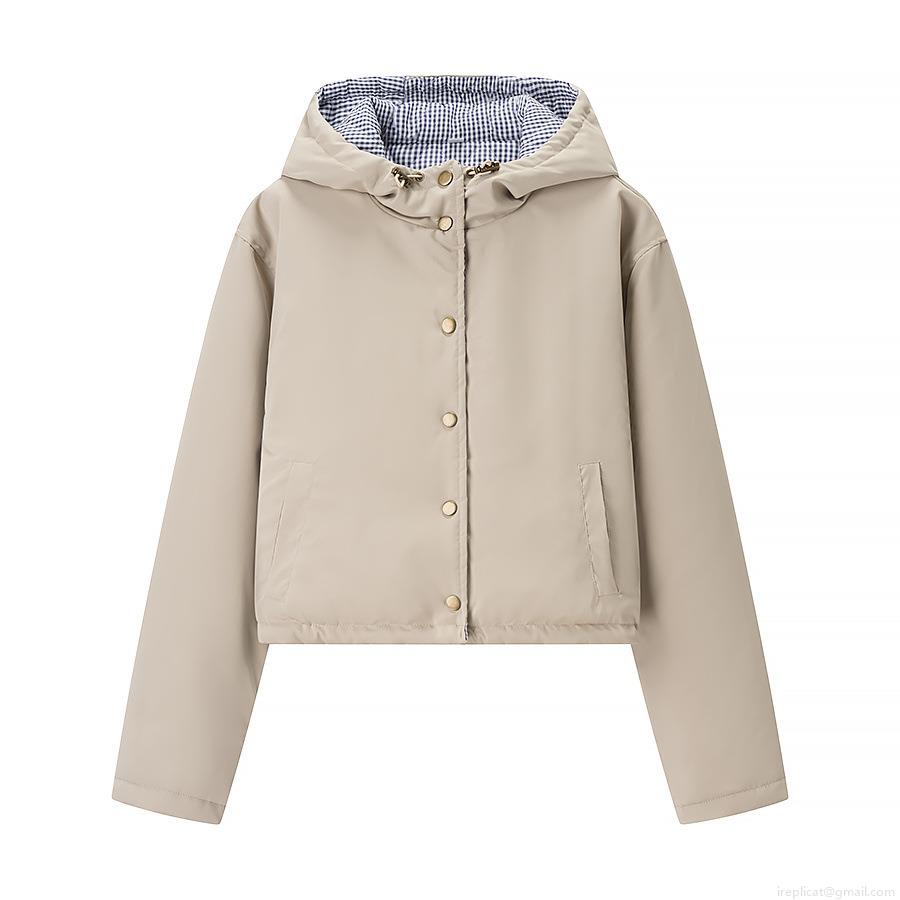 Women's Reversible Cotton Padded Jacket Hooded Checked Lining Short Coat Streetwear Solid Color Warm Outerwear With Metal Snaps For Autumn Winter