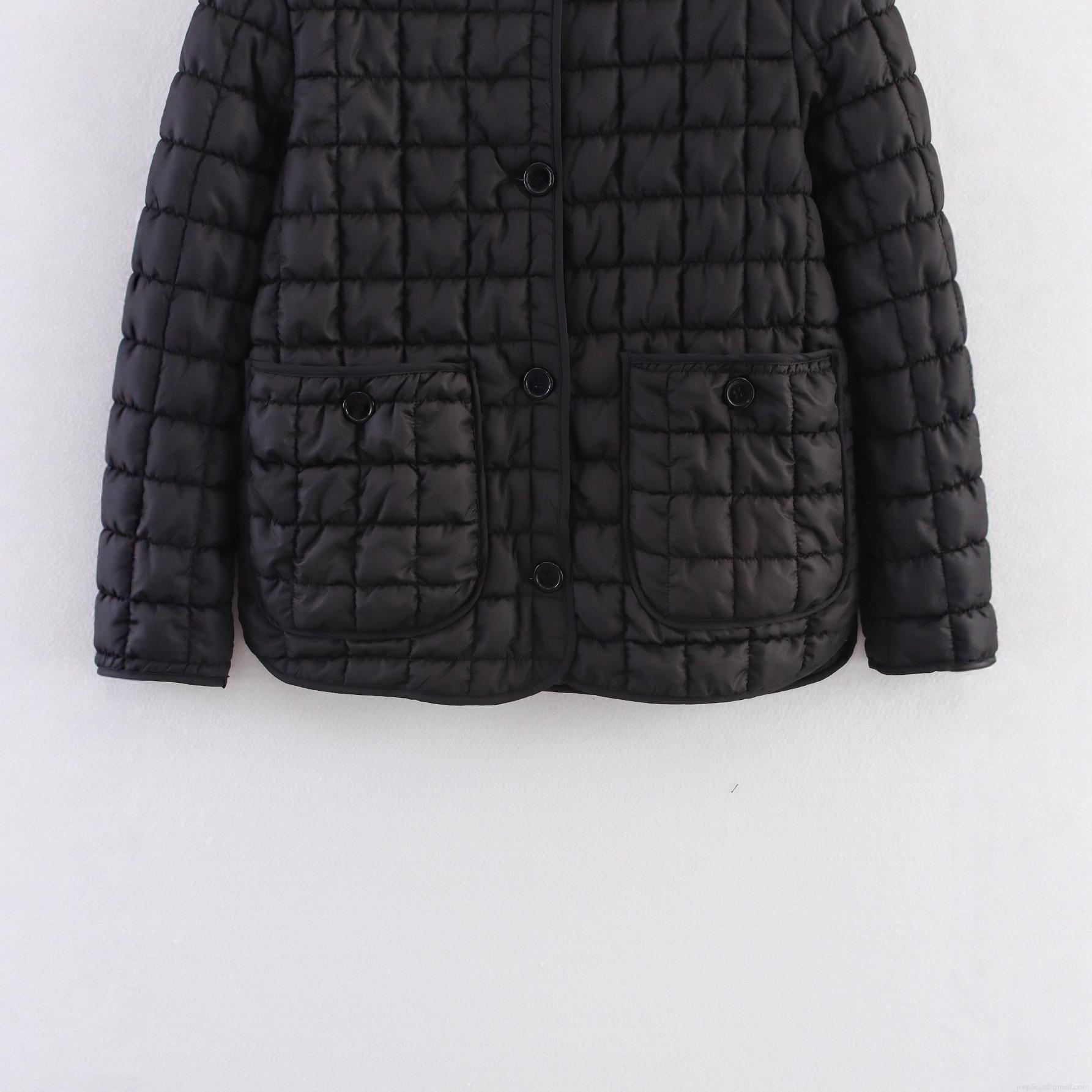 Women's Casual Quilted Cotton Jacket Lightweight Checkered Padded Coat With Pockets Single-Breasted O-Neck Outerwear Streetwear Winter Long Sleeve Polyester Jacket