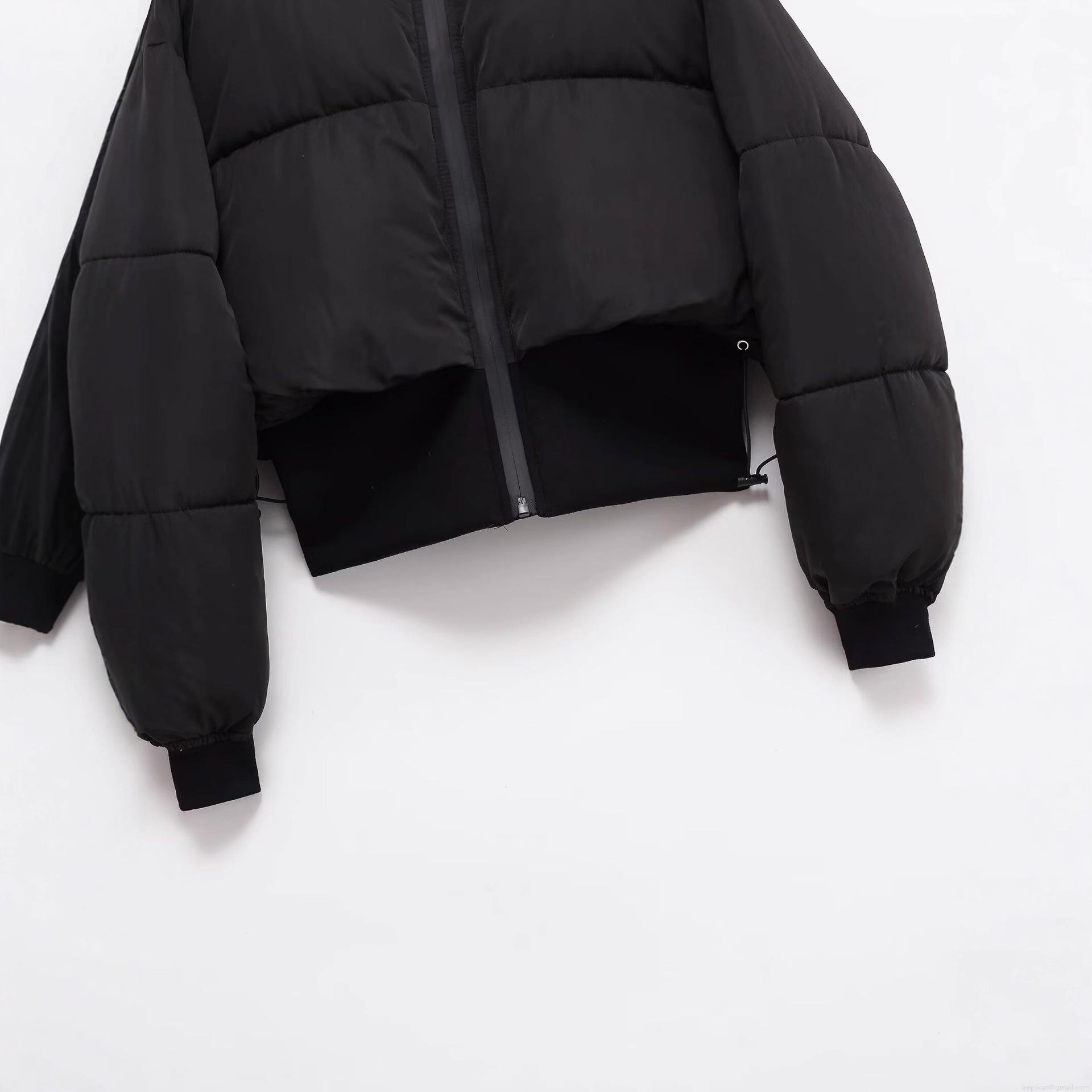 Women's Cropped Puffer Jacket Stand Collar Long Sleeve Quilted Cotton-padded Outerwear Loose Polyester Zipper Coat Streetwear Autumn Winter