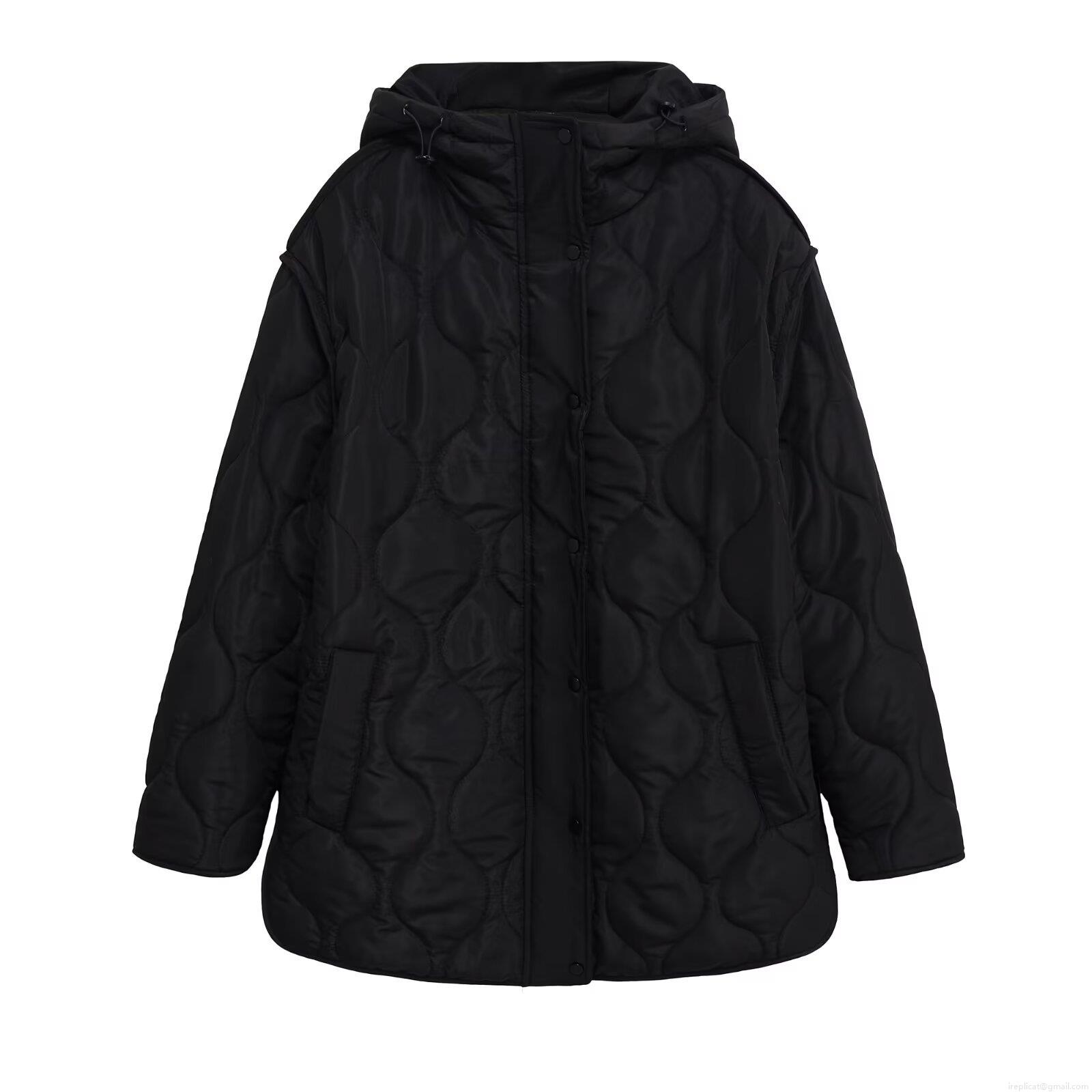 Women's Mid-Length Hooded Quilted Padded Jacket Loose Fit Polyester Winter Coat Solid Color Warm Windproof Outerwear with Pockets for Casual Daily Wear