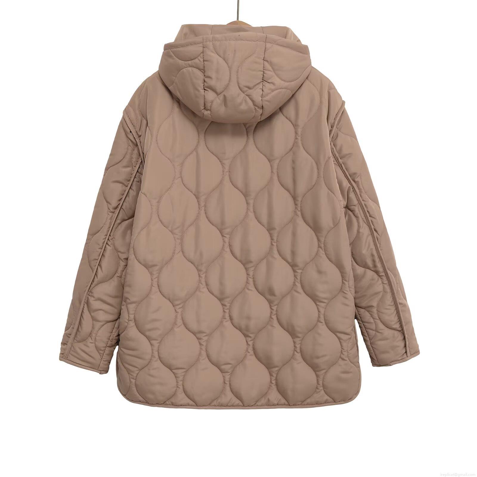 Women's Mid-Length Hooded Quilted Padded Jacket Loose Fit Polyester Winter Coat Solid Color Warm Windproof Outerwear with Pockets for Casual Daily Wear