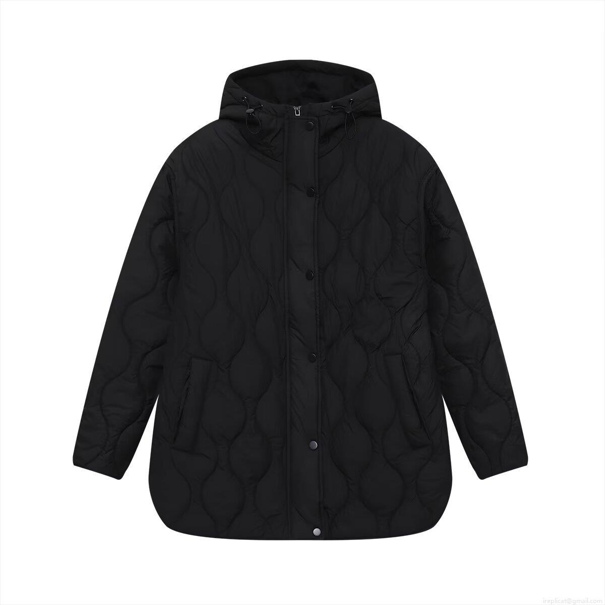 Women's Casual Hooded Quilted Jacket Polyester Padded Warm Onion Quilted Outerwear Loose Fit Single Breasted Mid-Length Coat For Autumn Winter