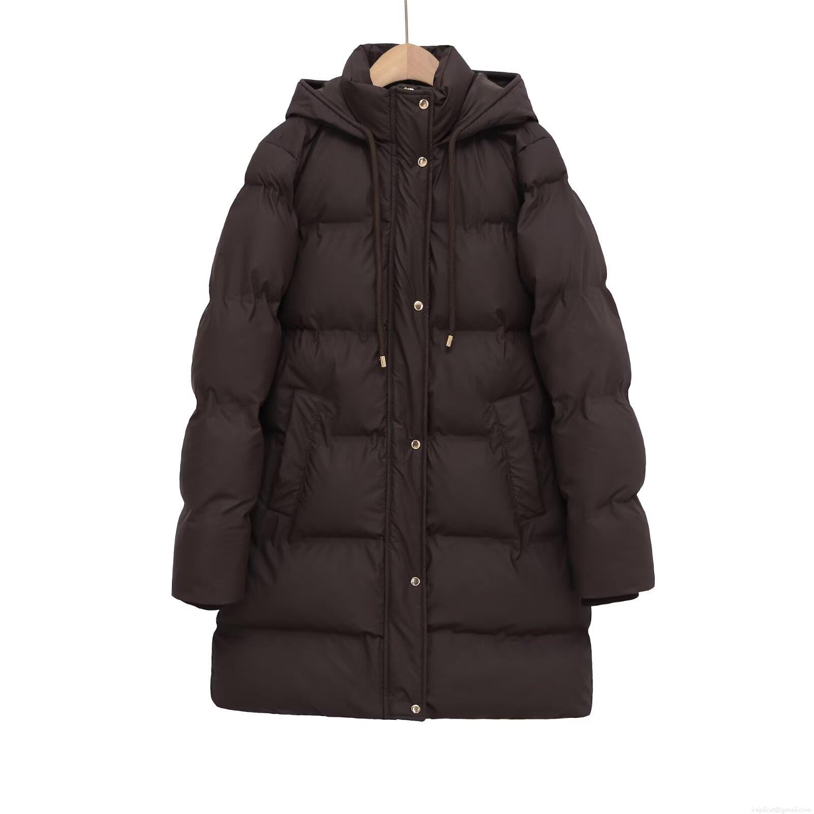 Women's Mid-Length Hooded Puffer Coat 100% Polyester Windproof Quilted Winter Cotton-Padded Jacket Streetwear Warm Outerwear With Zipper And Gold Buttons Closure