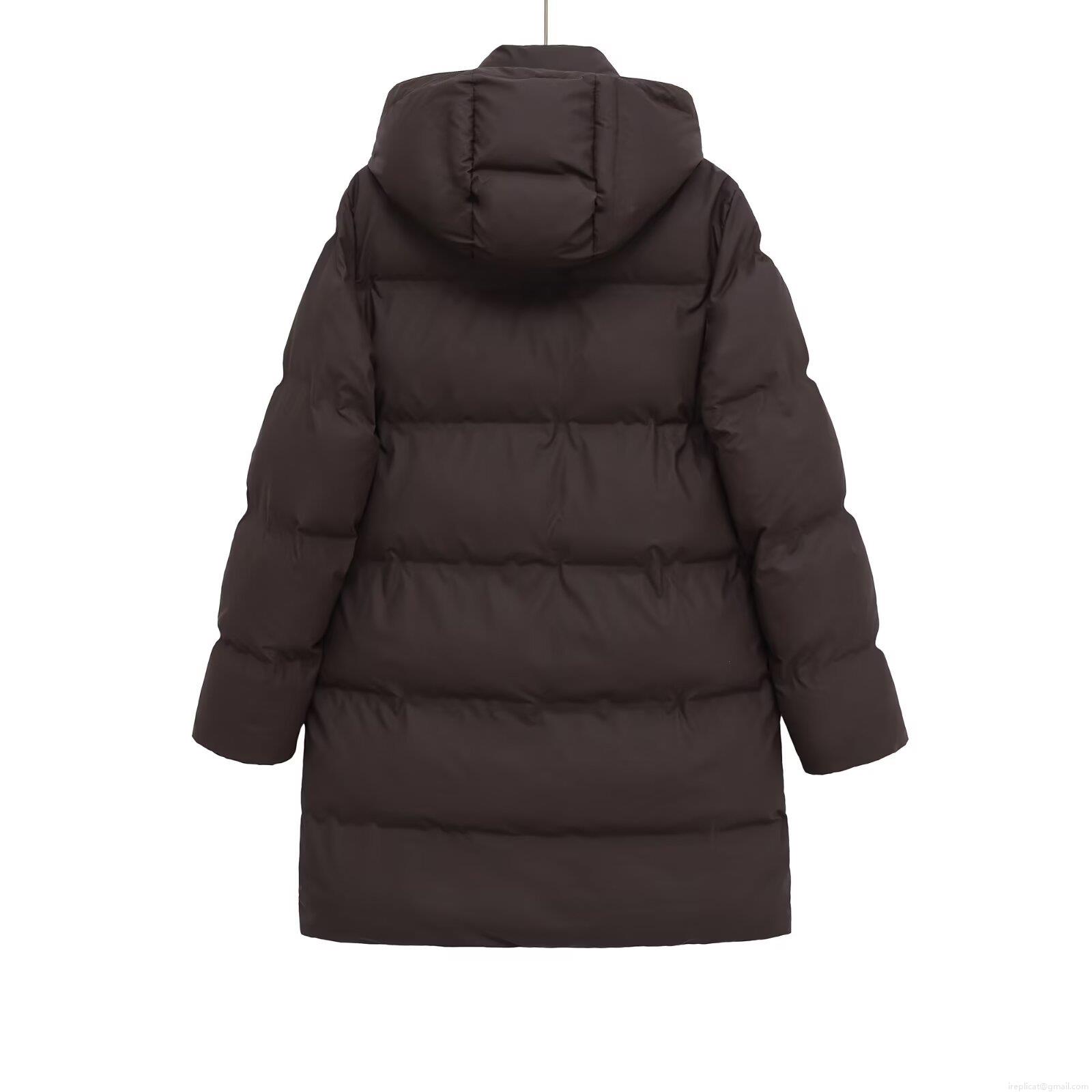 Women's Mid-Length Hooded Puffer Coat 100% Polyester Windproof Quilted Winter Cotton-Padded Jacket Streetwear Warm Outerwear With Zipper And Gold Buttons Closure