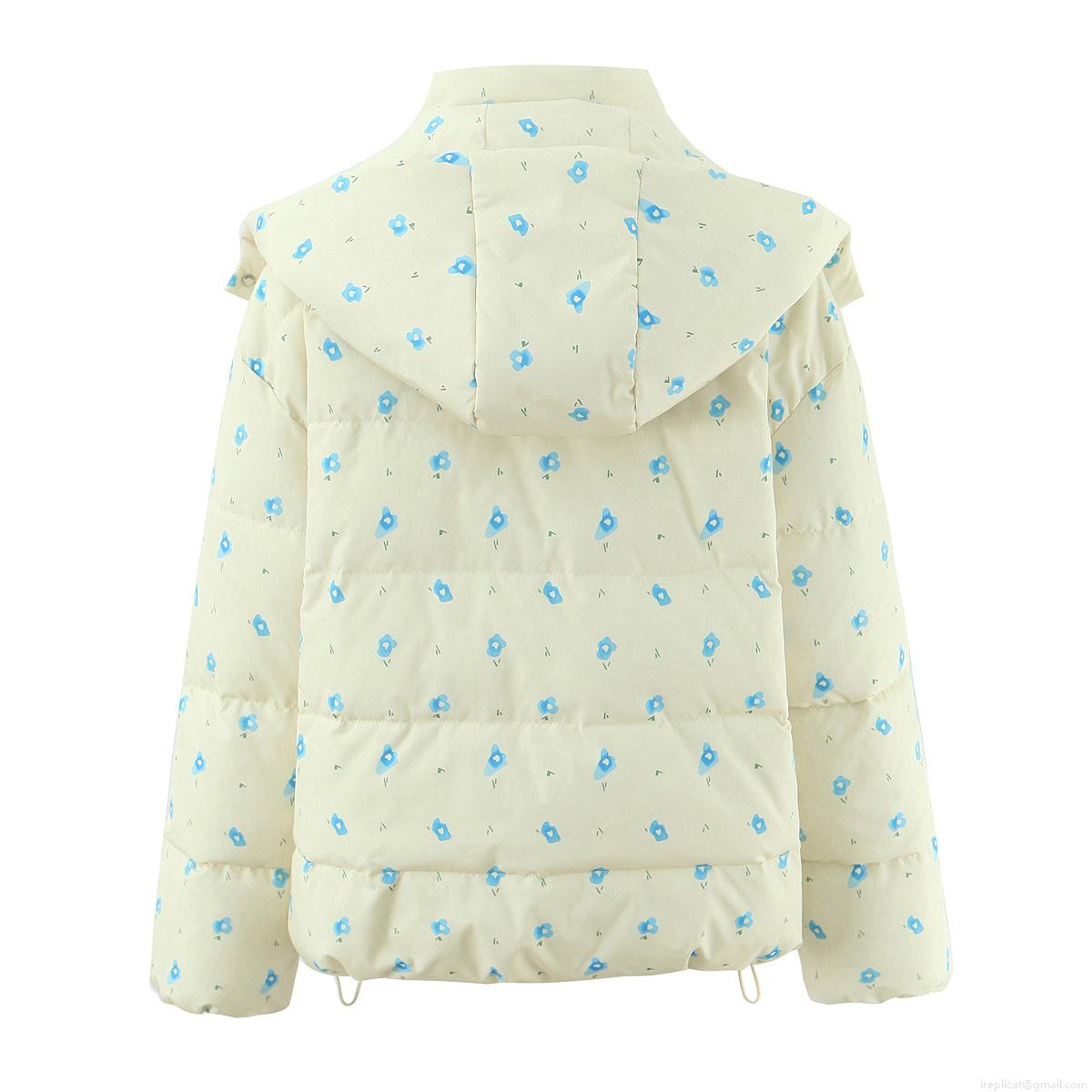 Women's Retro Floral Print Hooded Quilted Jacket Long Sleeve Winter Puffer Coat With Pockets Casual Streetwear Outdoor Warm Outwear