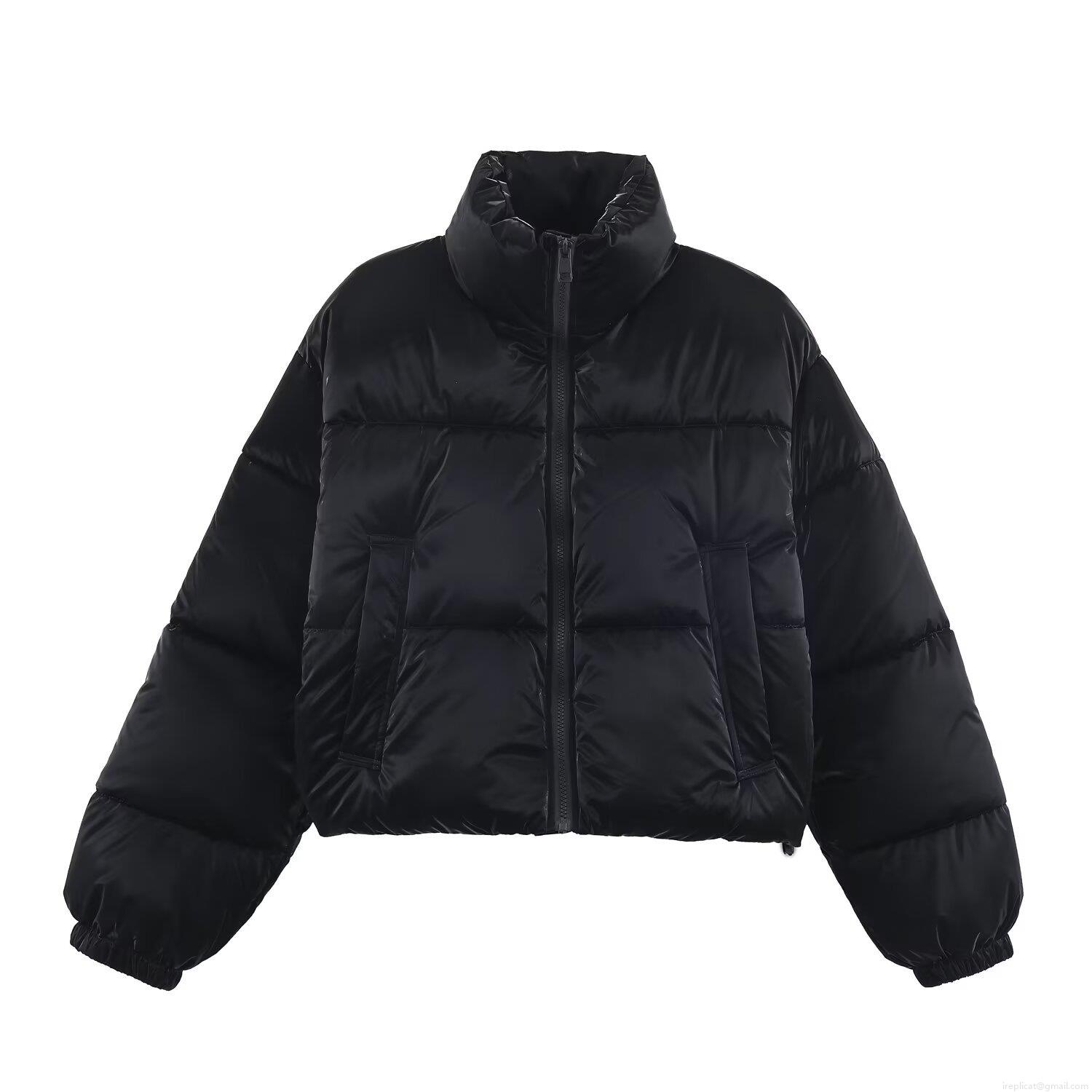 Women's Casual Loose Stand Collar Puffer Jacket Short Quilted Cotton-Padded Coat With Zipper Pockets Warm Windproof Autumn Winter Outerwear