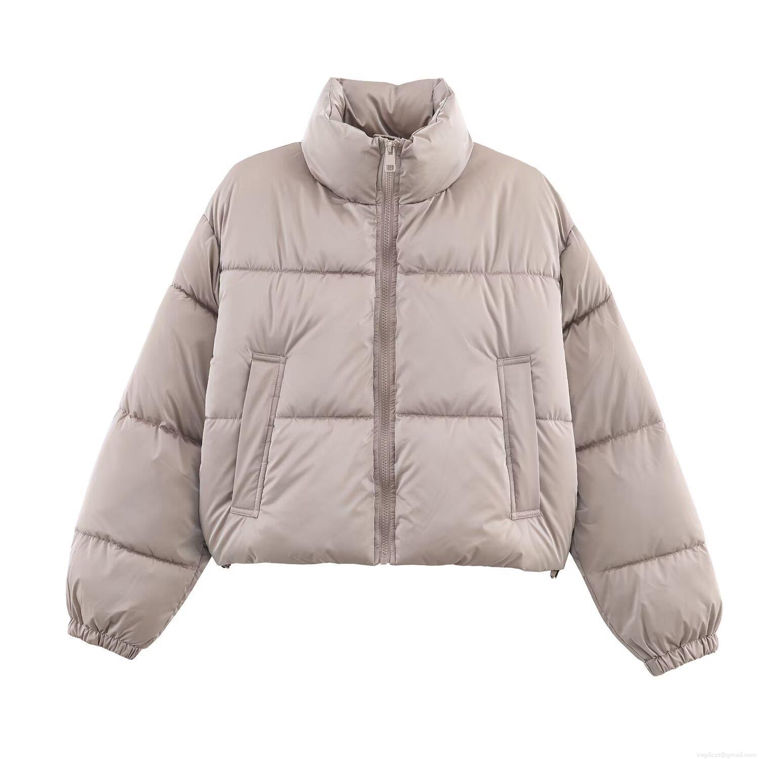 Women's Casual Loose Stand Collar Puffer Jacket Short Quilted Cotton-Padded Coat With Zipper Pockets Warm Windproof Autumn Winter Outerwear