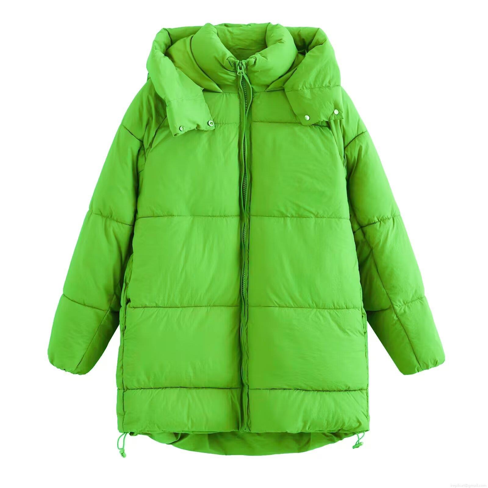 Women Winter Mid-Length Hooded Padded Coat Solid Color Quilted Polyester Outerwear Long Sleeve Windproof Jacket For Daily Street Wear