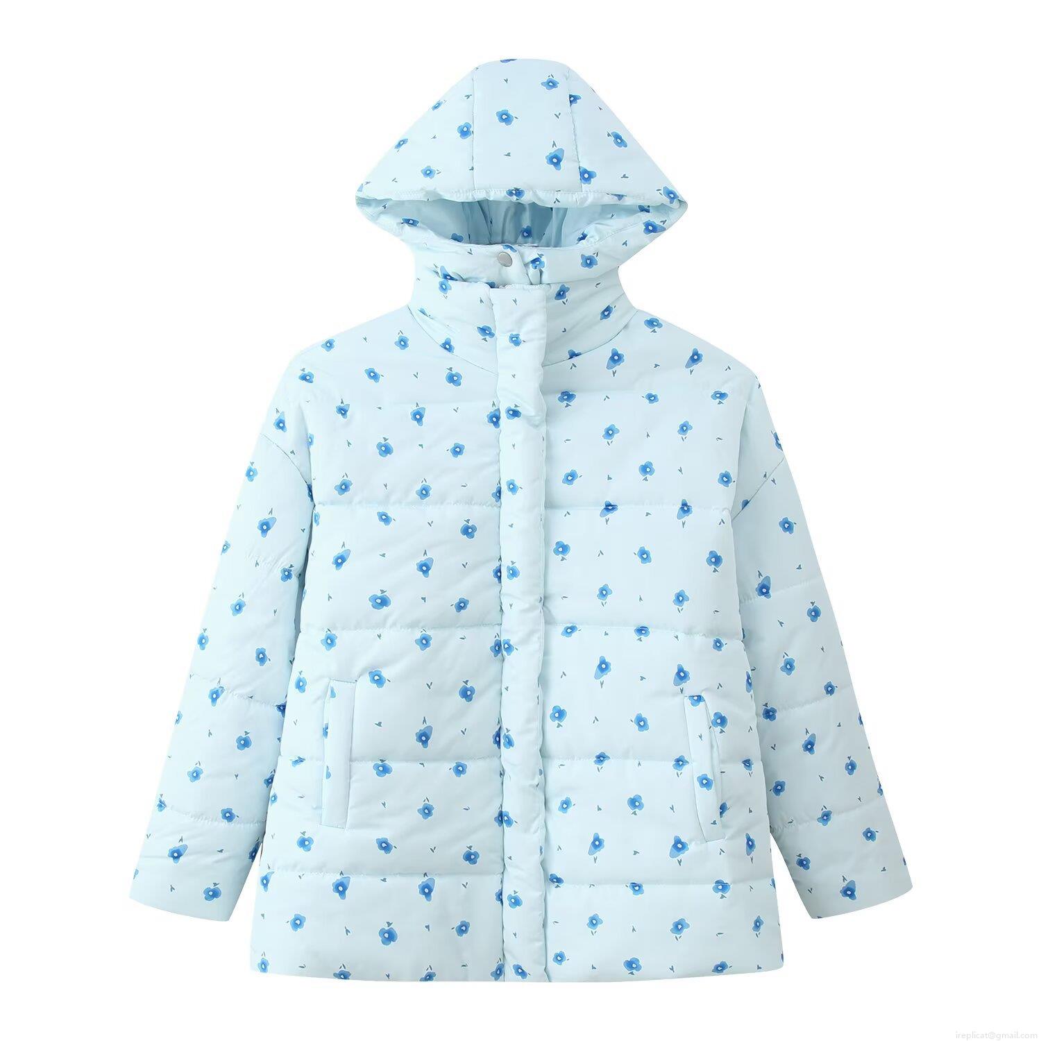 Women Floral Printed Hooded Padded Jacket Polyester Quilted Warm Winter Coat Loose Streetwear Outerwear For Autumn Winter Long Sleeve Zipper Up Puffer Jacket