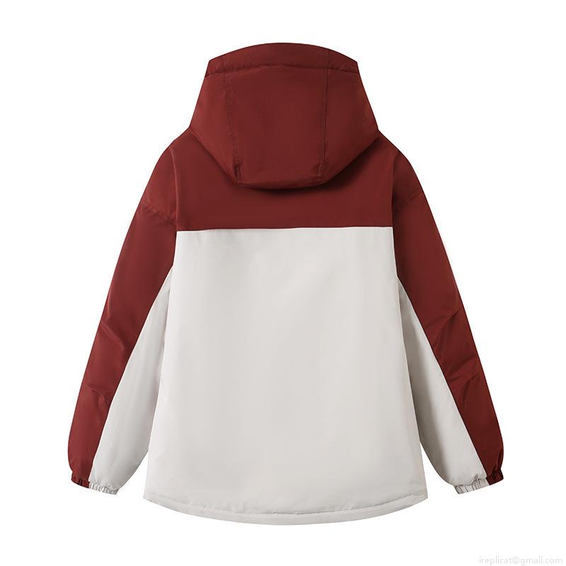 Women Winter Puffer Jacket Hooded Color Block Polyester Fiber Padded Warm Coat Casual Outdoor Windproof Loose Outerwear