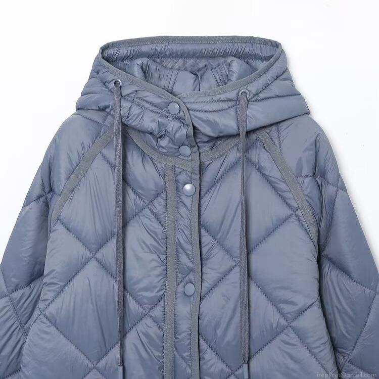 Women's Fashion Long Hooded Quilted Padded Jacket 100% Polyester Diamond Quilt Warm Winter Coat Casual Loose Outerwear With Pockets For Women