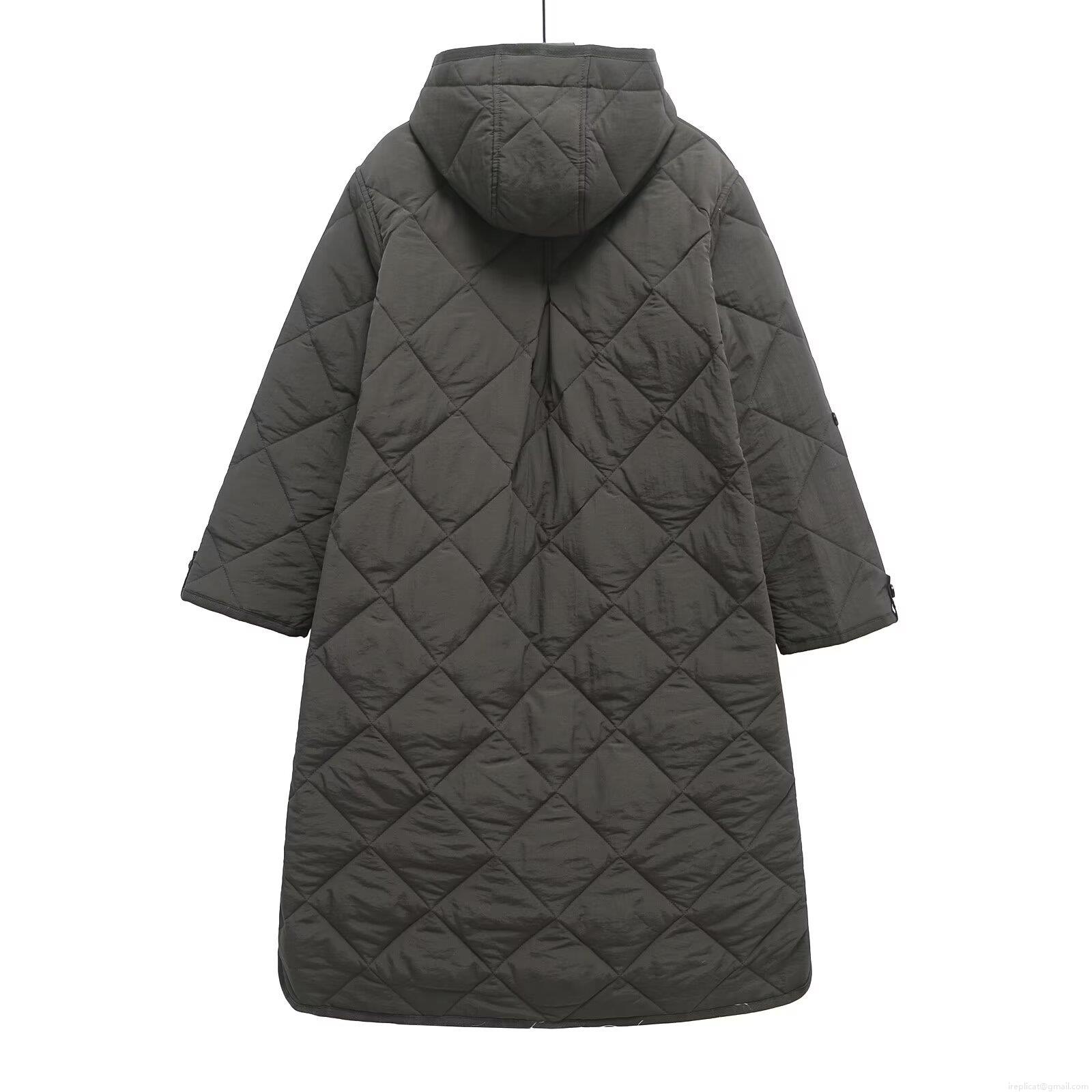 Women's Long Hooded Diamond Quilted Coat Winter Warm Loose Single Breasted Padded Puffer Jacket Outerwear with Side Slits