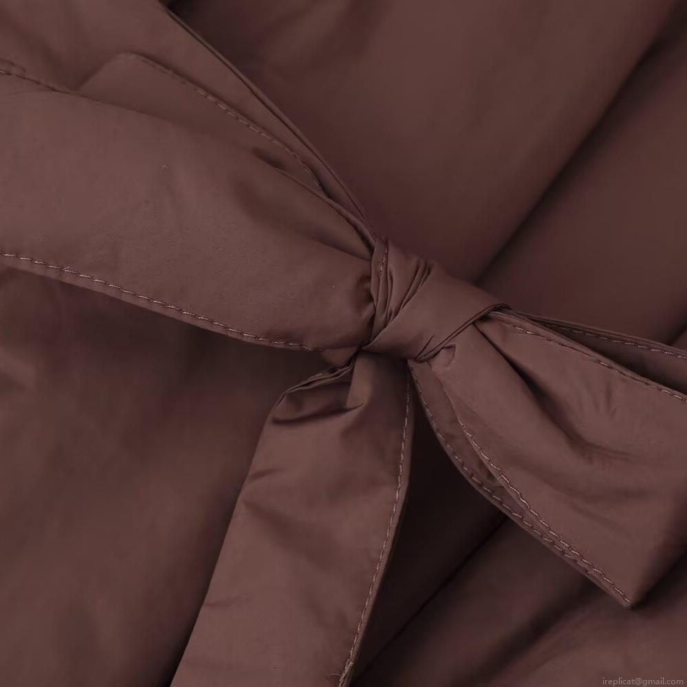 Women's Winter Casual Loose Padded Jacket With Bow Tie Belt Long Sleeve Mid-Length Warm Polyester Coat For Women Daily Wear