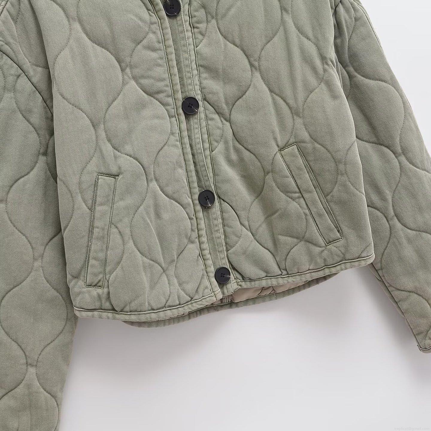 Women's Casual Quilted Jacket Vintage Washed Padded Coat With Round Neck Warm Lightweight Puffer Outerwear For Lady Winter Daily Wear