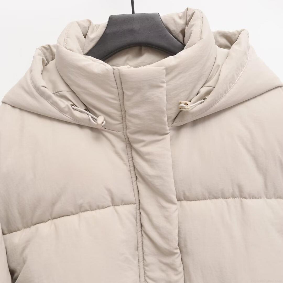 Women's Hooded Puffer Jacket Polyester Fabric Polyester Cotton Filling Winter Warm Quilted Outerwear Casual Long Sleeve Coat Solid Color For Cold Weather Fashion
