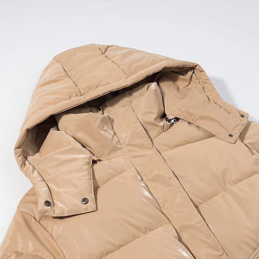 Women's Winter Glossy Puffer Jacket Hooded Windproof Cotton Coat With Belt Solid Color Warm Quilted Outerwear For Ladies Casual Fashion