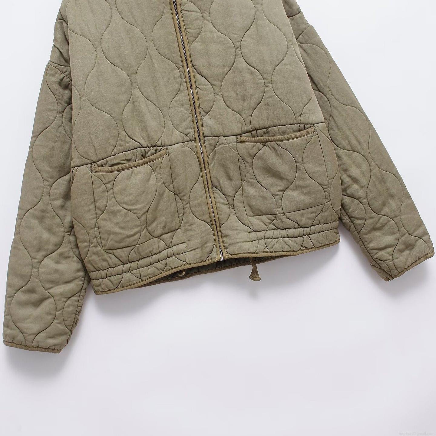 Women's Winter Casual Quilted Padded Jacket Stand Collar Zip Up Short Coat With Pockets Solid Color Polyester Tencel Warm Outwear