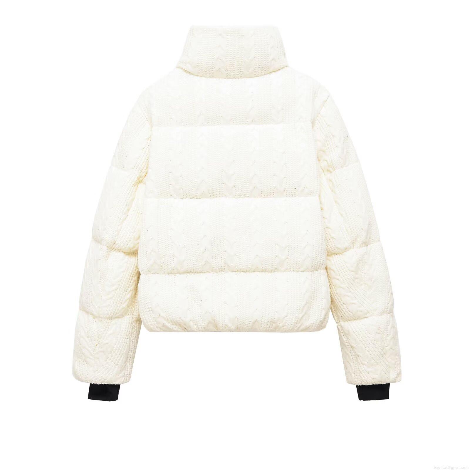 Women's Casual Puffer Jacket Thick Warm Polyester Padded Coat With Cable Knit Texture High Stand Collar Windproof Ski Wear For Winter Women White Black Zipper