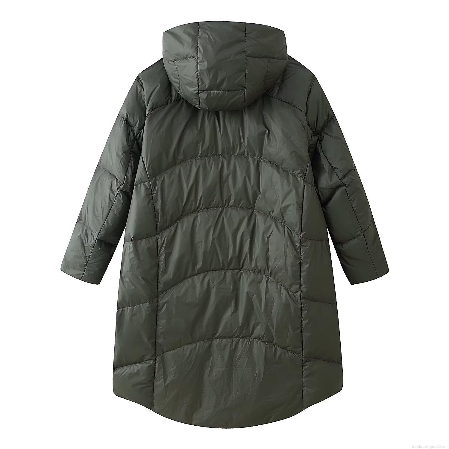 Women's Casual Long Quilted Padded Jacket With Hood Winter Warm Polyester Puffer Coat Solid Color Loose Fit Full Zip Hooded Outerwear For Ladies