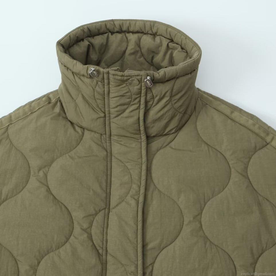 Women's Loose Quilted Padded Jacket Casual Stand Collar Windproof Cotton Coat With Drawstring Hem Autumn Winter Outerwear