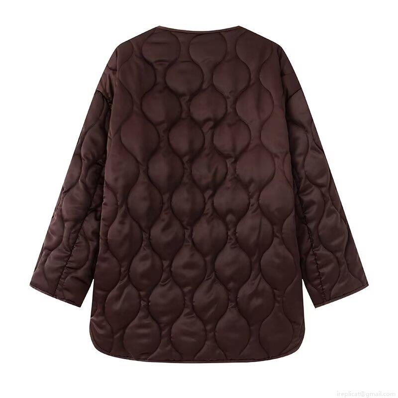 Women's Satin-like Quilted Padded Jacket Onion Pattern Round Neck Loose Fit Single Breasted Coat With Pockets Casual Daily Winter Outwear