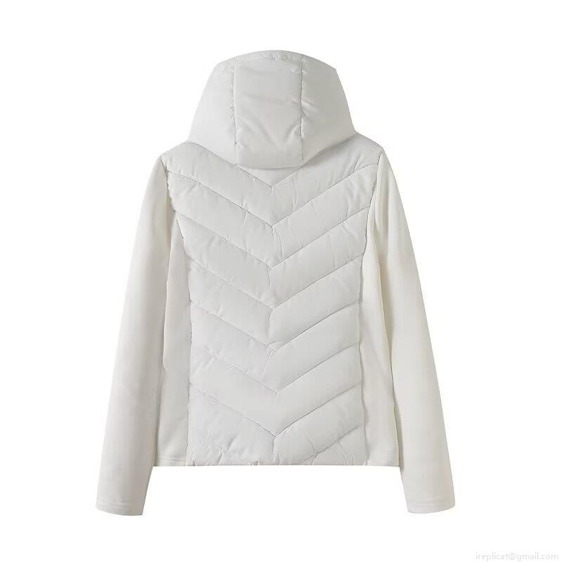 Women's Slim Fit Hooded Puffer Jacket 100% Polyester Quilted Padded Coat with V-Shape Stitching Warm Long Sleeve Winter Outerwear for Daily Casual Wear