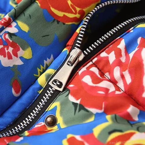 Women's Retro Chinese Ethnic Floral Print Padded Jacket Warm Quilted Cotton Coat With Stand Collar Loose Fit Long Sleeve Zipper Outwear For Winter