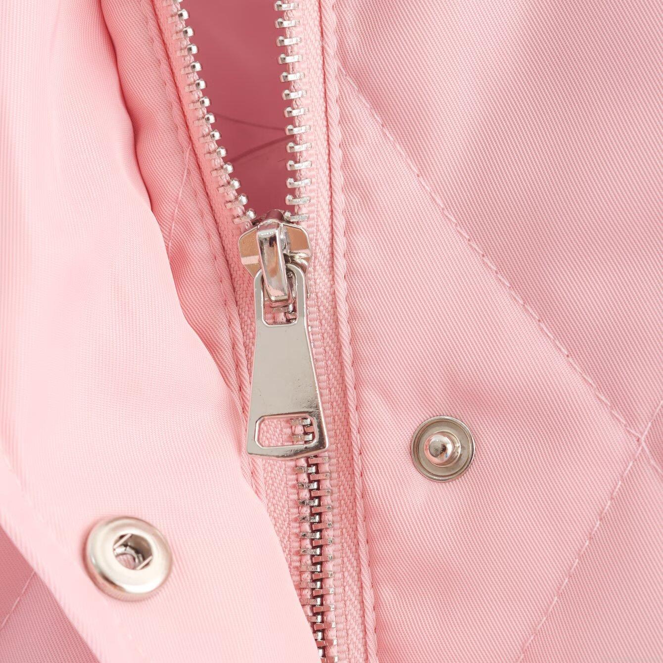 Women's Pink Diamond Quilted Jacket With Brown Corduroy Collar Fashion Thickened Nylon Padded Outerwear Long Sleeve Casual Coat For Autumn Winter
